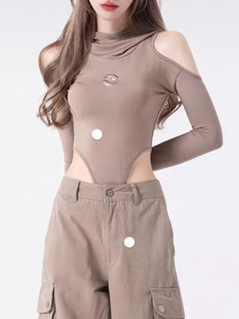 Taupe Cut-Out Bodysuit | Asymmetrical Tank | Size M
